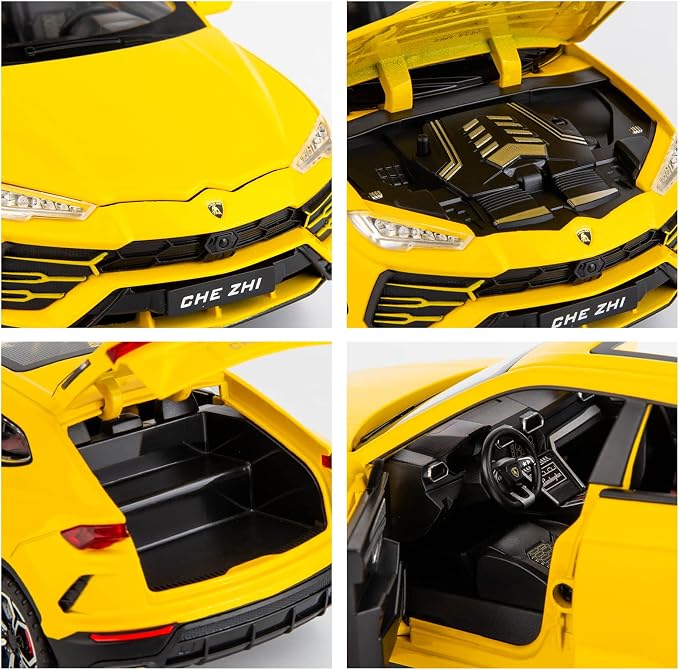BDTCTK Compatible for 1:24 Lambo Urus Car Model, Diecast Pull Back Car Toy car, Doors Open, Light and Sound, Boys Toys Kids Adults Gifts Yellow