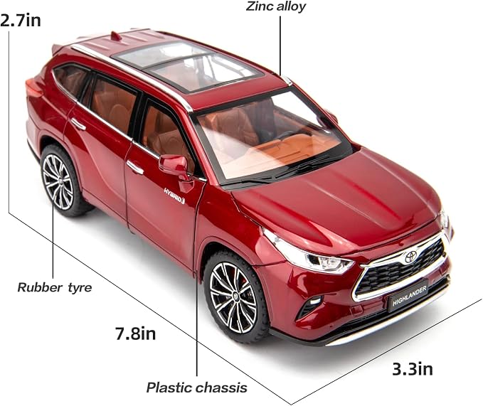 BDTCTK 1/24 Highlander Model Car, Zinc Alloy Pull Back Toy car with Sound and Light for Kids Boy Girl Gift(Red)