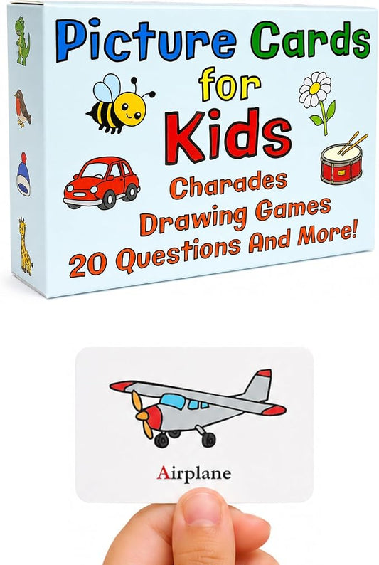 Picture Cards for Kids Ages 4+ – 94 Travel-Size Picture Cards for Charades, 20 Questions, Drawing Games, Storytelling & Guessing Games - Travel Games for Kids Ages 4-8