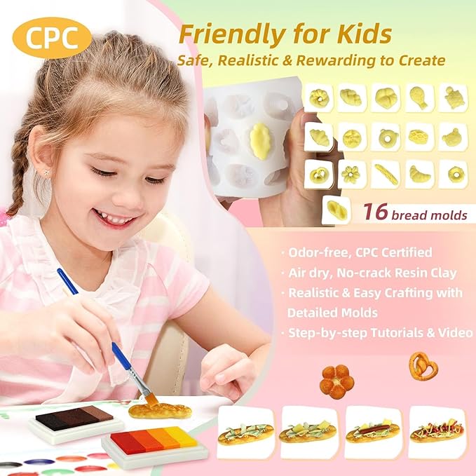 iLAND Crafts for Girls 8-12 Air Dry Clay Bakery Shop DIY Kit, CPC-Safe Toys for Kids, Creative 8-10 Year Old Girl Birthday Gifts, Ideal Tween Gifts of Creation, Fine Motor Skills & Social Role-Play