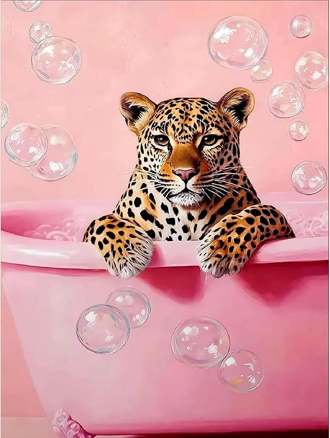 Paint by Numbers for Adults and Kids Beginner, Cheetah Bathroom Painting by Number Kits On Canvas, Number Artist Paint by Number Kit DIY Oil Painting Acrylic Paints, Home Wall Decor Gift 12X16inch