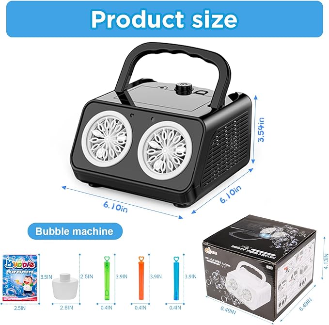 SHCKE Automatic Bubble Machine with 2 Fans,20000+ Bubbles/Min | Dual power USB-C/AA, No-Leak Sealed Bottle,Portable Bubble Maker for Pool, Wedding, Camping, Birthday Parties