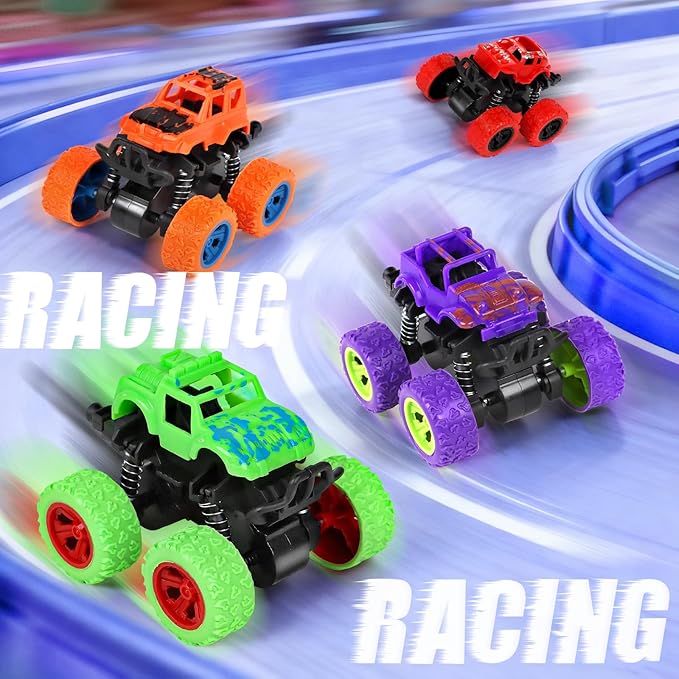 24 Pcs Gift Monster Truck Toys Bulk with Cards for Kids Push and Go Vehicles Pull Back Cars Party Favors School Gifts Exchange Classroom Prizes for Boys Girls