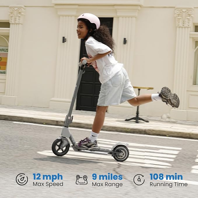 isinwheel S4 Electric Scooter for Kids Ages 6-14, 200W Foldable Kids Electric Scooter with 3 Speeds (5/8/12 Mph), LED Display, Colorful Lights, Gift for Kid