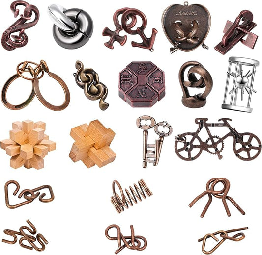 20 PCS Brain Teaser Puzzles – Mind Puzzles for Adults & Kids, Challenging Metal Puzzles for Logic & Focus, Fun Family, Perfect for Christmas Stocking Stuffers
