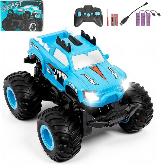 Remote Control Car, 1:24 Scale All Terrain Monster Truck Toys with LED Lights, 2.4 Ghz Off-Road Remote Control Monster Trucks for Boys 4-7, Gift for Kids 8 9 10 11 12