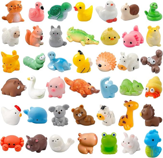 42 Pcs Mini Resin Animals 42 Styles Resin Animals Figurines Bulk for Micro Fairy Party Favors Garden Hide Accessories Dollhouse Crafts Decor