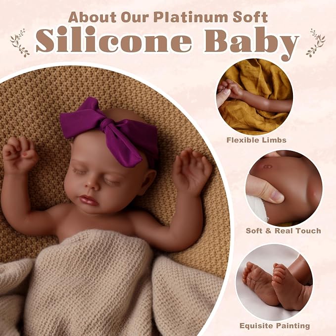 BABESIDE 16 inch Full Body Silicone Baby Dolls, Realistic African American Reborn Doll Black Girl, Bathable Anatomically Correct Newborn with Accessories for Kids Age 3+ & Collectors