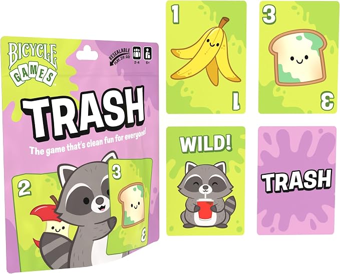 Bicycle Trash Card Game – Fast‑Paced Family Card Game for Kids & Adults, Easy‑to‑Learn Travel Game, Includes Custom Cute Trash Panda Raccoon Deck and Instructions, Fun Strategy Game for Game Night