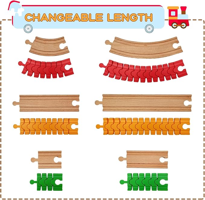 Wooden Train Track Accessories Set,10 pcs Train Track Connector,Compatible with All Major Brands Train Tracks,Christmas Birthday Gift for Boys Girls,Train Toys Expansion Pack for Kids Ages 3+