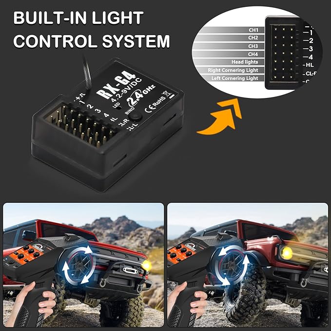 RC Radio System 4CH 2.4G RC Transmitter with Receiver and Lanyard Anti-Jamming Remote Controller for 1/10 1/12 1/14 1/16 1/18 1/24 RC Car Crawler Boat