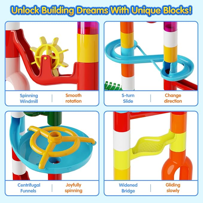 Ifollower Marble Run Kit, 110pcs Marble Maze Game Construction Building Toys for Kids, Marble Track Race Set STEM Learning Toys Gift for Boys Girls 3 4 5 6 7 8 9 10+, 8105
