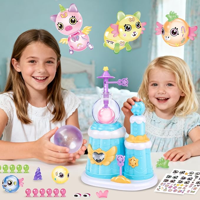 BTEC 195PCS Princess Blue DIY Balloon Animals Craft Kit with Pump, DIY Sticky Balloon Maker Toy with Bouncy Balloons & 3D Stickers & Accessories, Christmas Birthday Gifts for Kids Boys Girls Ages 3+