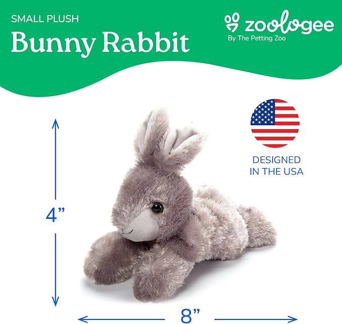 The Petting Zoo Rabbit Stuffed Animal Plushie, Gifts for Kids, Scoopz Wildlife Animals, Grey Bunny Plush Toy, 8 inches