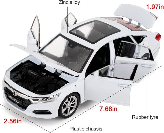 WAKAKAC Toy Cars Compatible for 1:24 Accord Model Cars, Pull Back Die-cast Vehicles with Sounds＆Lights for Kids Boys Girls and Adults, Gift White