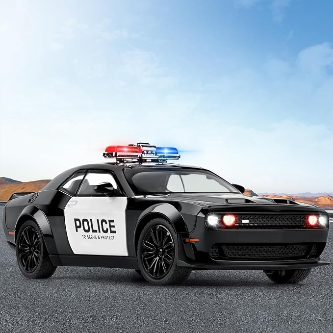 Police Car Toys for Boys Age 3-12 Metal Toy Cars with Light and Sound Pull Back Diecast Model Car Collectable Muscle Cars for Kids 3+ Year Olds