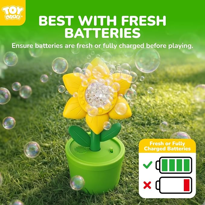 TOY Life Daisy Bubble Machine with LED Lights and Music, Automatic Bubble Maker for Indoor Outdoor Birthday Parties, Easter, Wedding, Portable Battery Operated Bubbles Blower Gift for Girls Boys