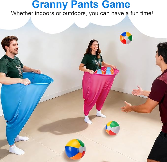 17 PCS Granny Pants Yard Game Easter Games Set, 2 Oversized Granny Funny Pants with 10 Balls, 2 Air Pumps, Outdoor Tossing Games for Kids Backyard Lawn Easter Carnival Party Reunion Gathering 4+ Ages