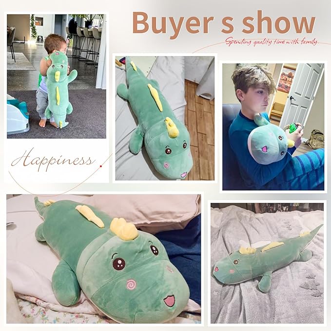 Tianmihou 32 Inch Giant Dinosaur Plush Body Pillow, Cute Long Dinosaur Stuffed Animal, Large Soft Big Dinosaur Plushies Toy, Gifts for Kids Boys Girls Teens Birthday