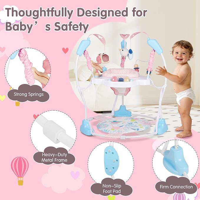 Baby Activity Center, 3-in-1 Grow-with-Me Baby Jumper Activity Center, 360° Rotating Jumper & Bouncer with Interactive Toys, Music, Lights and 3 Adjustable Heights for Babies 6+ Months