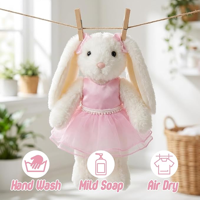Ballerina Stuffed Animal Plush Toy Pink Tutu Dress Pearl Skirt Easter Rabbit Basket Stuffers Gifts for Girls Daughter Niece Dance Recital Ballet Class Princess Fairy Pretend Play Doll