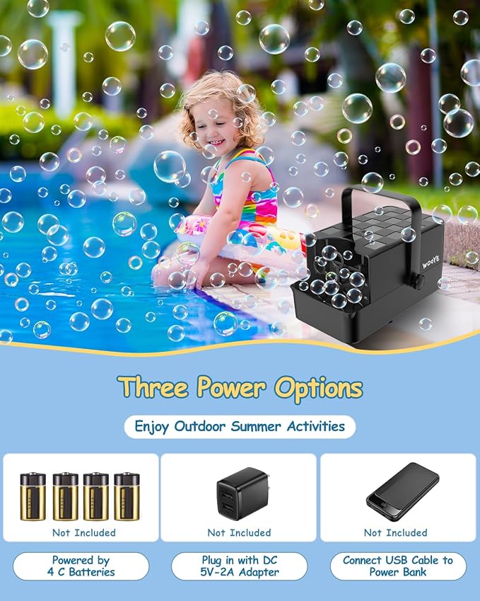 Upgraded Bubble Machine, Make Big/Medium/Small Bubbles, 2000+ - over 10000+ Per Min, Bubble Machine for Toddlers Kids, Bubble Blower Powered by Plug/Battery for Indoor Outdoor Parties Birthday Wedding