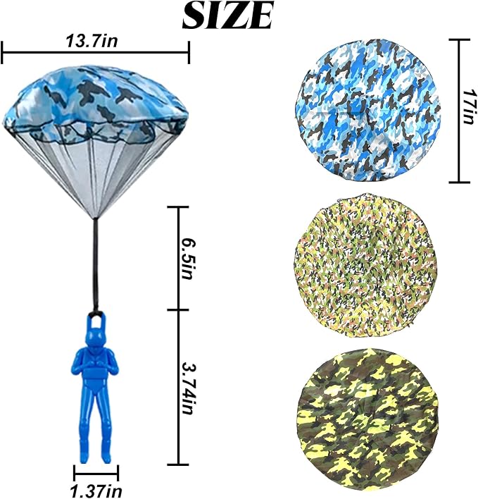 ROYHOO 15PCS Army Camo Parachute Toys for Kids Hand Throwing Outdoor Games, Army Men Action Figures Tangle Free Throwing Parachute Outside Toys Gifts for Kid Ages 3-16