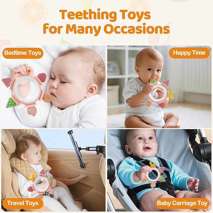 Baby Teething Toys for Babies 3-12 Months, Silicone Teething Rings for Babies, Infant Teether for Sore Gum Relief, Sensory Chew Toy Baby Teether, Baby Essentials Gift for Newborn Boys Girls, Pink
