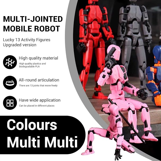 5Pack Titan 13 Action Figure Assembled, T13 Action Figure Set, Dummy 13 Action Figures, Nova 13 Robot Toy, Lucky 13 Figure 3D Printed Multi-Jointed Movable, Birthday Gift Toy for Kids Boy