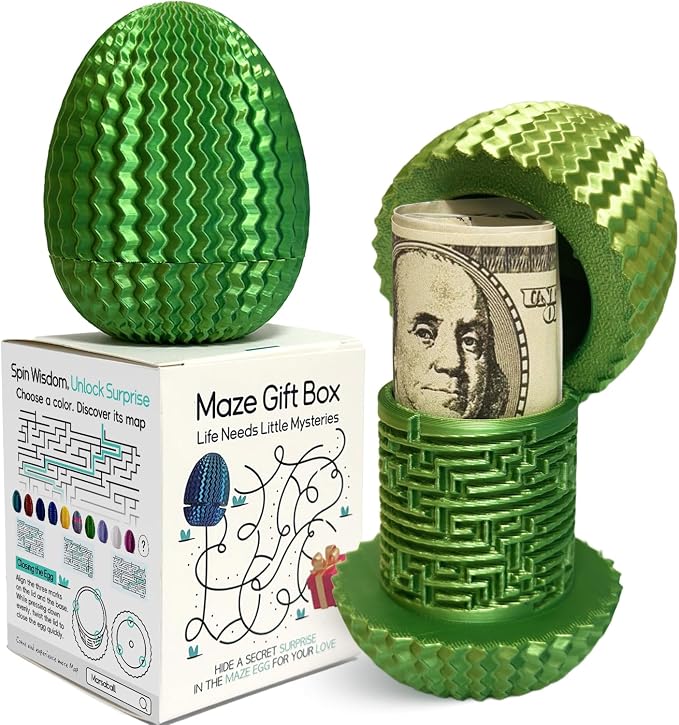 2026 Mystery Egg Maze Puzzle Box: 4 Unique Mazes Money Holder with Hidden Compartment, Brain Teaser Game for Cash & Gifts, Reusable Surprise Container for Easter Birthday Christmas Party