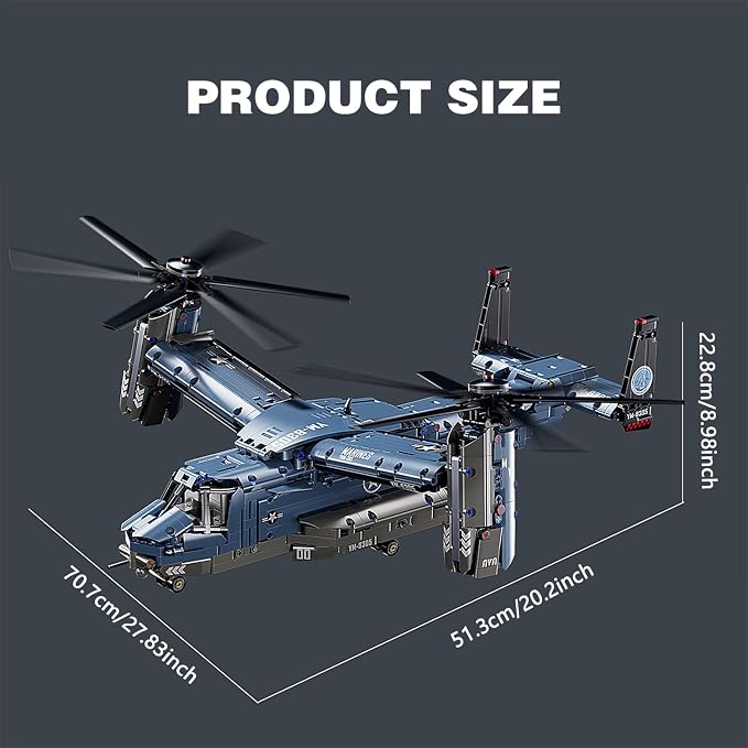 Chodia Military Helicopter Building Blocks Set,Fighter Jet Model Toys,V-22 Osprey Army Airplane Kits with Ratoting Propeller,STEM Christmas Xmas Birthday Gifts for Adult Boys Teens 8-14 14+(1486PCS)
