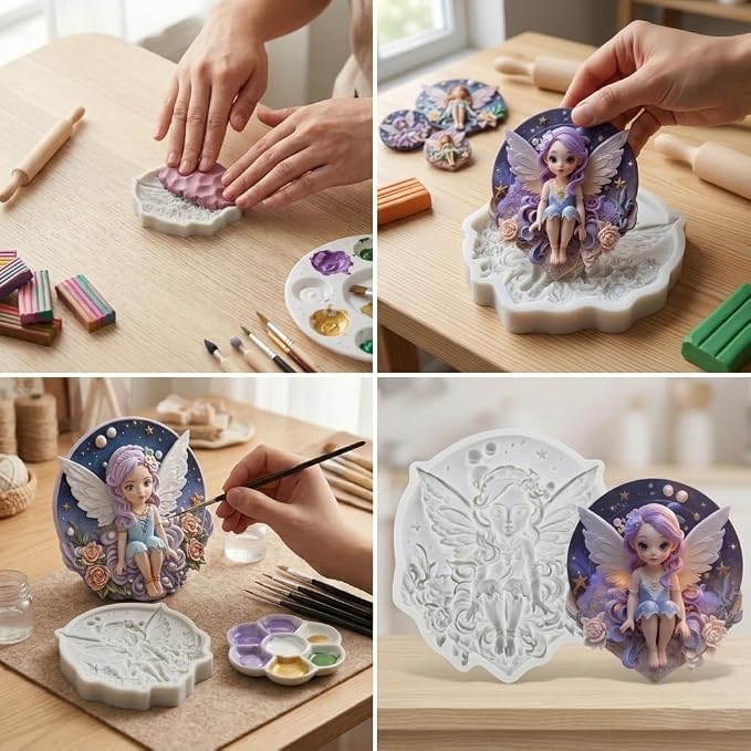 Flower Fairy Polymer Clay Molds Butterfly Fairy Silicone Mold for Epoxy Resin Casting DIY Crafts Air Dry Polymer Crafts Supplies Clay Tools