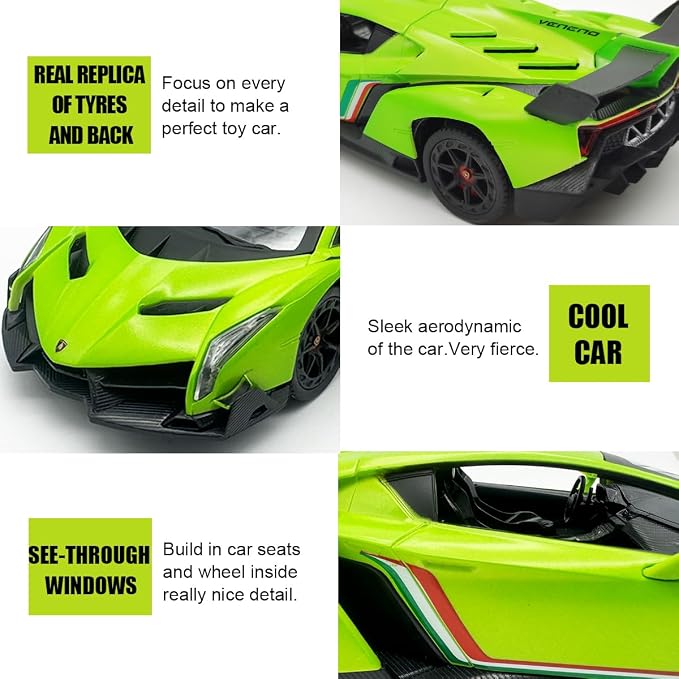 QUN XING Remote Control RC CAR Racing Cars Lambo Officially Licensed 1:24 Toy RC Cars Model Vehicle for Boys 5,6,7,8 Years Old, Green