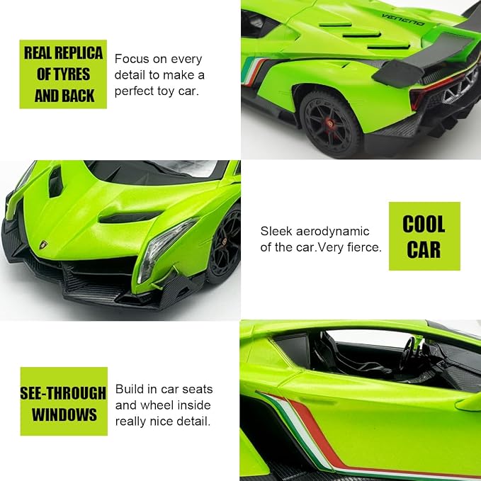 Lamborghini Remote Control Car 1:24 Scale Lambo Toy Car Officially Licensed Rc Cars with Light 2.4Ghz Model Car for Boys 4-7 Girls Birthday Gift, Green