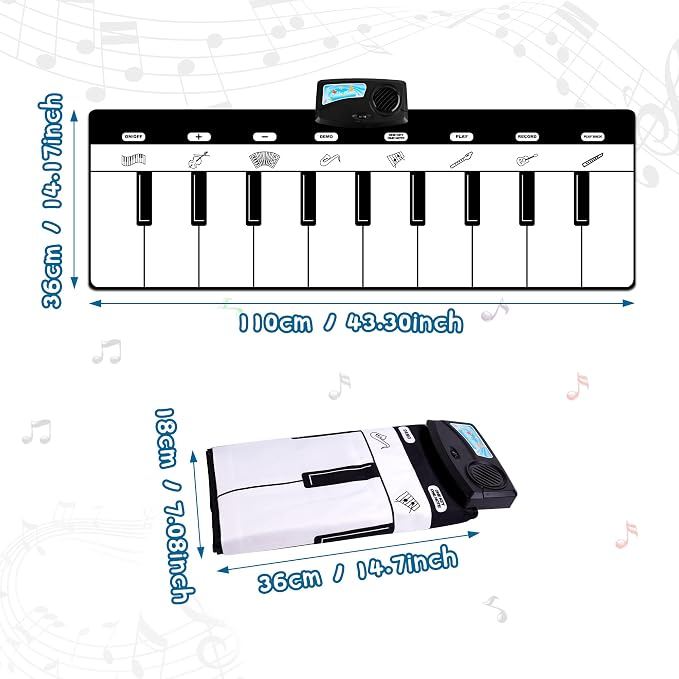 M SANMERSEN Piano Mat, Kids Musical Mat Floor Piano Keyboard Mat with 8 Instruments Sounds Music Dance Touch Play Mat, Early Educational Toys Birthday Gifts for 1 2 3 4 5 Year Old Boys Girls