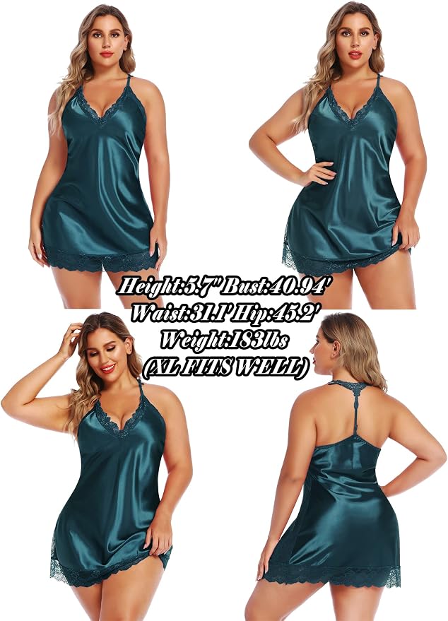 Avidlove Women Lingerie Satin Lace Chemise Nightgown Sexy Full Slips Sleepwear S-4XL