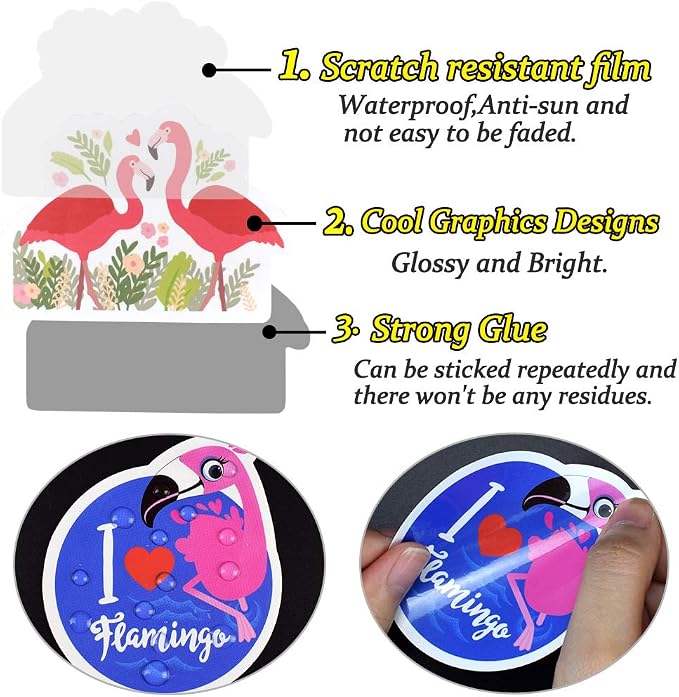 QTL Flamingo Stickers for Kids, Flamingo Party Supplies, Waterproof Vinyl Stickers for Water Bottle and Laptop, 50PCS