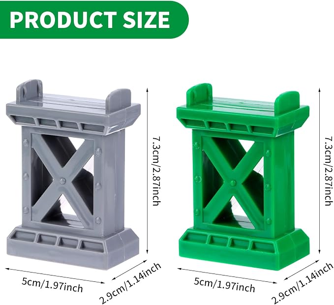 12 Pcs Train Bridge Pier Track Railway Accessories Multi Level Support Risers High Level Blocks Compatible All Major Brands, Grey+Green