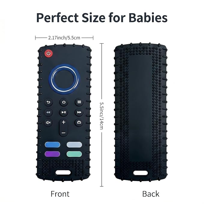 SOLIFEGOBLE Silicone TV Remote Teething Toy, BPA-Free Food Grade Teether for Babies 6-24 Months, Soft Chew Toy with Textured Buttons, Teething Relief & Sensory Play Black