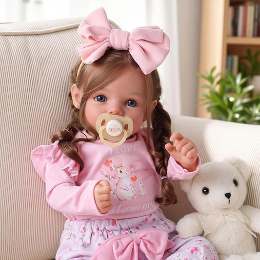 BABESIDE Lifelike Reborn Baby Dolls Dara - 20 Inch Realistic-Newborn Baby Doll Brown Hair Girl Handmade Real Life Baby Dolls with Clothes and Toy Accessories Gift for Kids Age 3+