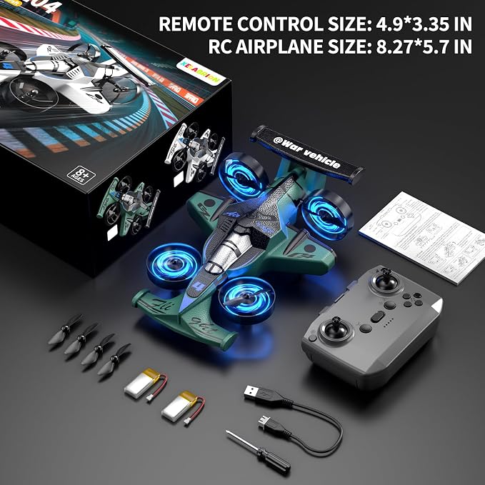 Remote Control Airplane Car Toys for Kids Ages 4-6-8-10-12, 2-In-1 Foam RC Plane Car Jet Mini Drone, Racing Car Stunt Plane Toys for Kids Boys 4 5 6 7 8 9 10 Year Olds Indoor Outdoor Playing