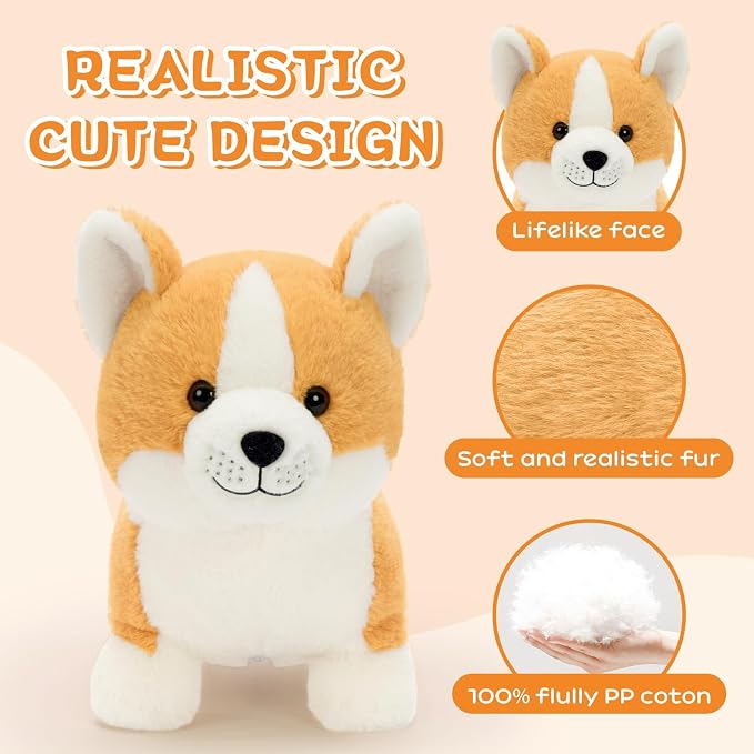MaoGoLan 4pcs Corgi Stuffed Animal, 15.7 Inch Large Mommy Dog Stuffed Animal with 3 Baby Puppy Plushies, Realistic Cute Stuffed Dog Plush Toys for Kids Girls Boys Gift