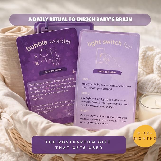 Baby Activity Cards for Newborns, 25 Screen-Free Infant Development Activities Ages 0-12 Months, Sensory Play and Baby Bonding by Neuroscientist
