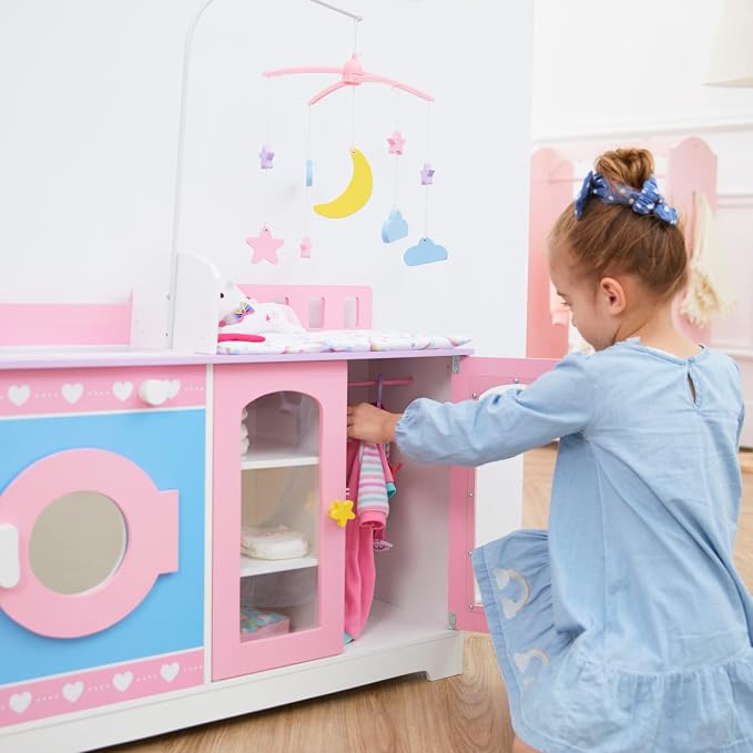 Olivia's Little World 6-in-1 Baby Doll Changing Station with Bedding & Mobile, Pink/Purple | 6 in 1