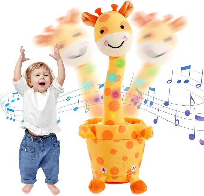 Dancing Talking Giraffe Toy, Stuffed Animal Baby Toy Repeating What You Say, Glowing Musical Giraffe Gifts for Toddlers 1-3 Years Old, for Kids (Smiling Giraffe)