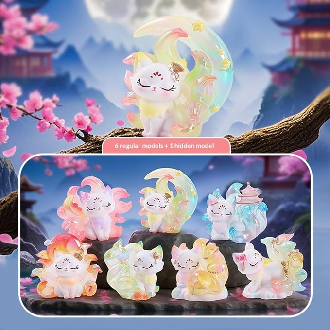 YAMSLAM Cute Nine-Tailed Fairy Fox Animal Mystery Box Blind Collectible Figures for Desk Decoration Birthday Party Gifts, Random 1pc of 7 Styles