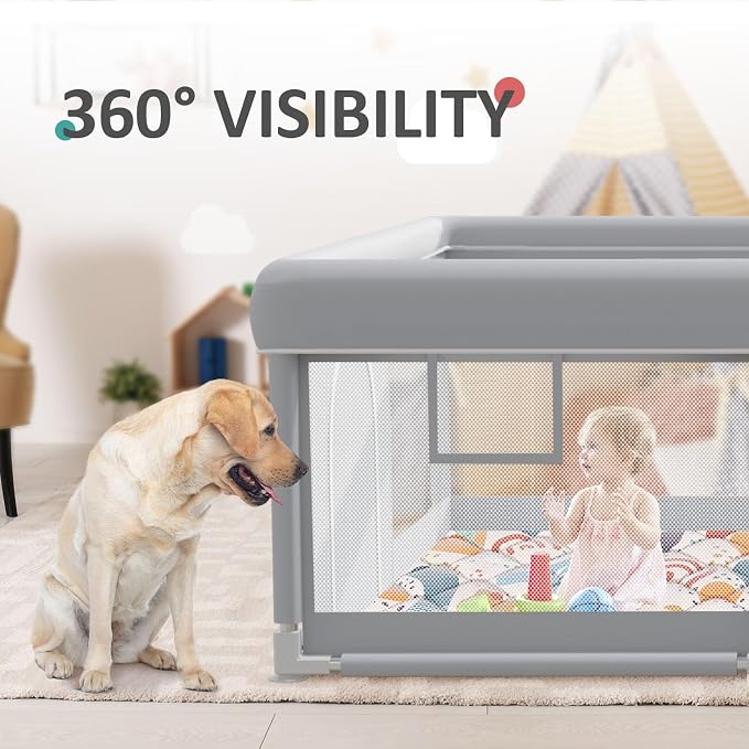 besuhot Baby Playpen 74"x50" with Mat Play Pens for Babies and Toddlers, Large Play Yards for Indoor & Outdoor with Zipper Gates