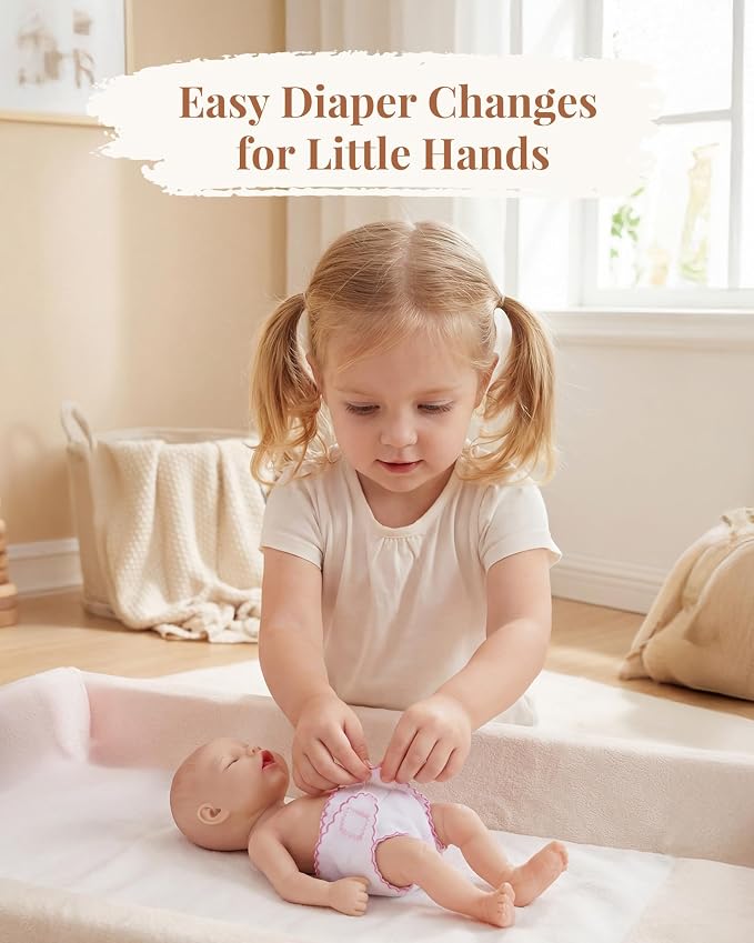 BABESIDE 6 Baby Doll Diapers, Reusable Diaper Accessories for 12-15 Inch Baby Dolls, Pretend Play Set