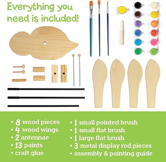 MindWare Make Your Own Bumble Bee Wind Spinner Wood Craft Kit - Build & Decorate for Ages 8 & Up