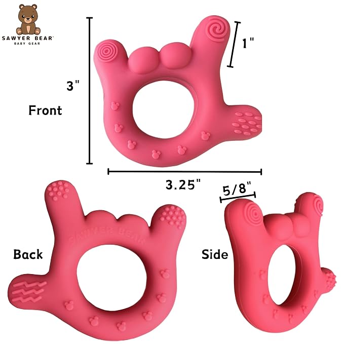 I Love You Silicone Hand Teether, Teethers for Babies 3-6 Months, Soft Teething Toys 6-12 Months bpa Free, Massaging Teething Relief (Electric Pink)